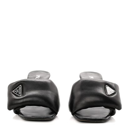 Prada Nappa Soft Padded Metal Triangle Logo 65mm Slide Sandals 37.5 Black 3 of 9
