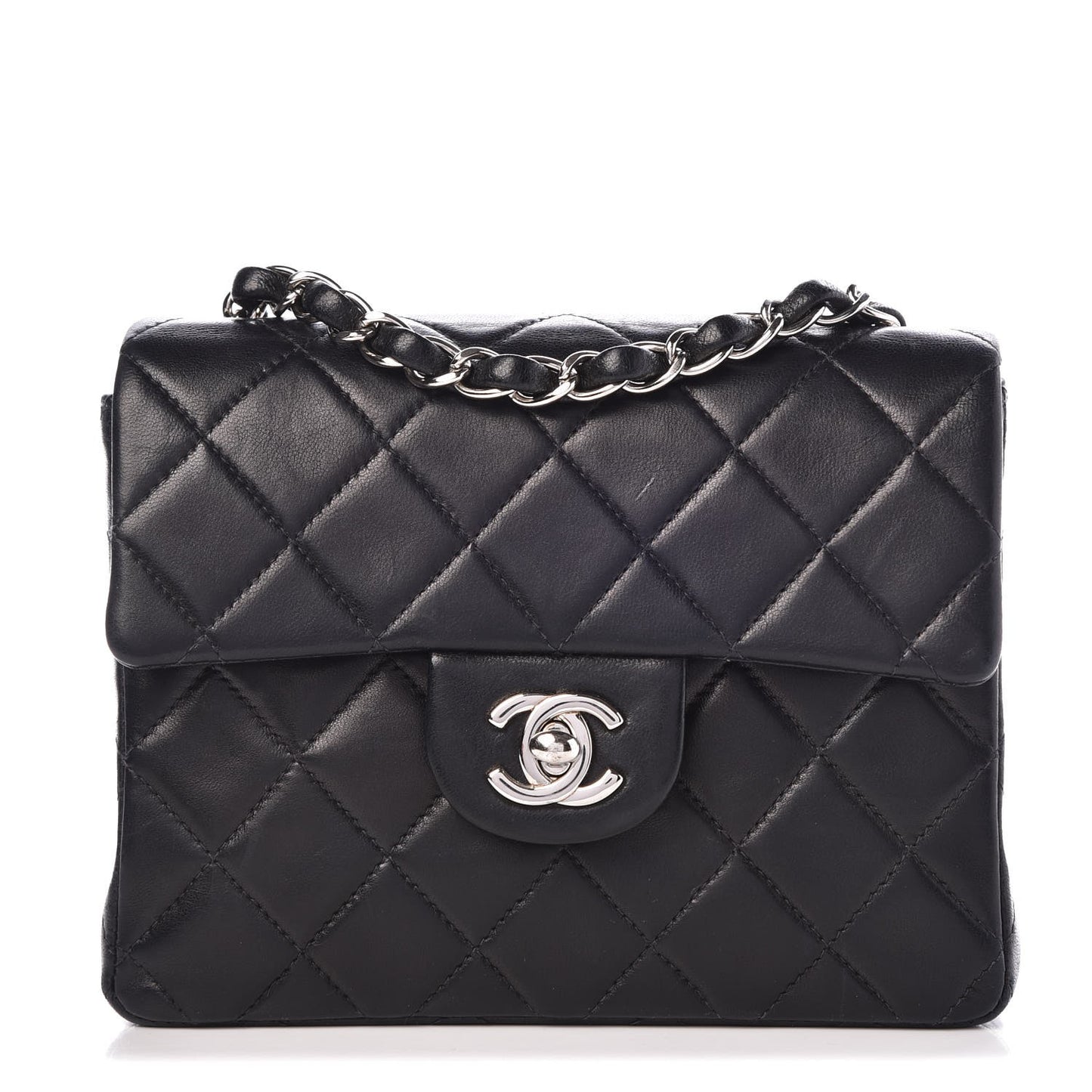 Lambskin Quilted Mini Square Flap Black