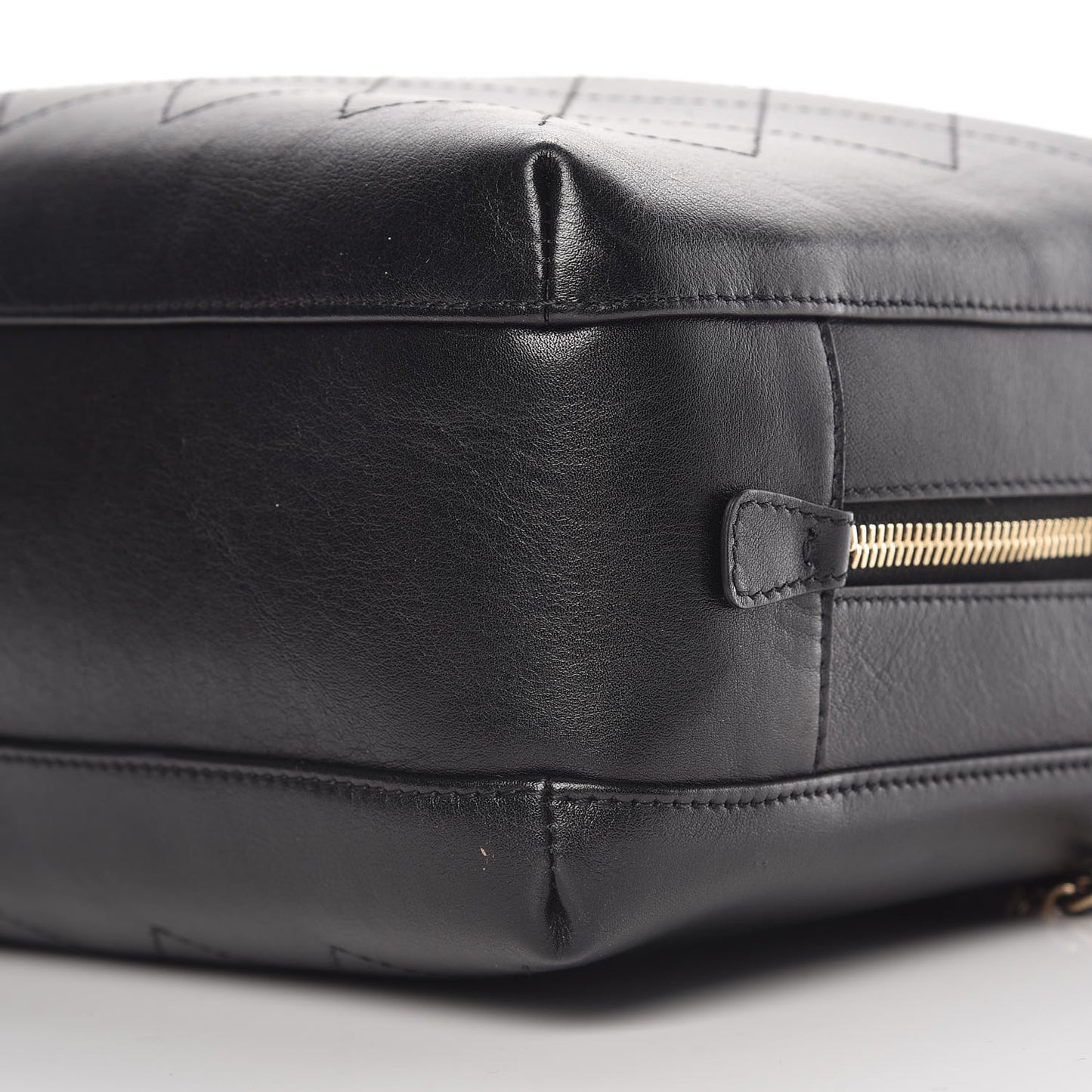 Calfskin Stitched Sleek Box Top Handle Vanity Bag Black