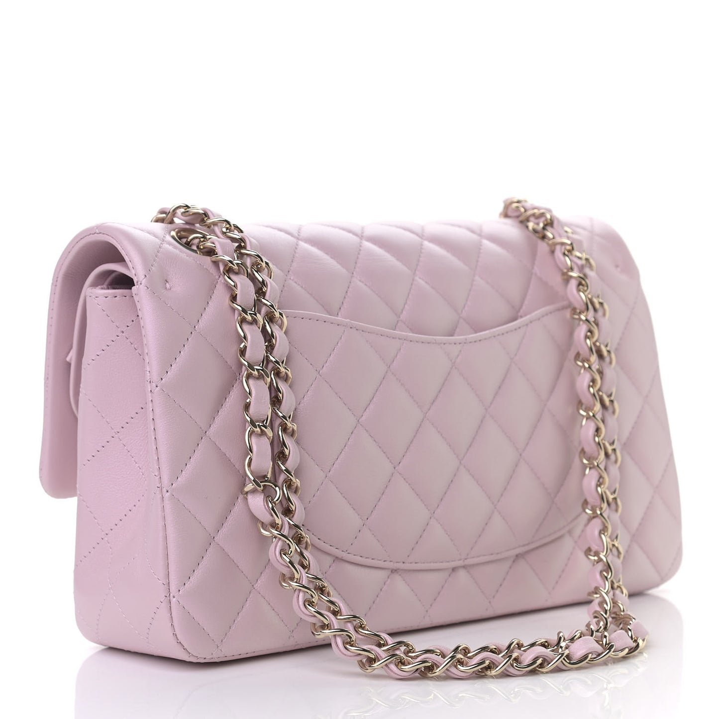 Iridescent Calfskin Quilted Medium Double Flap Light Pink