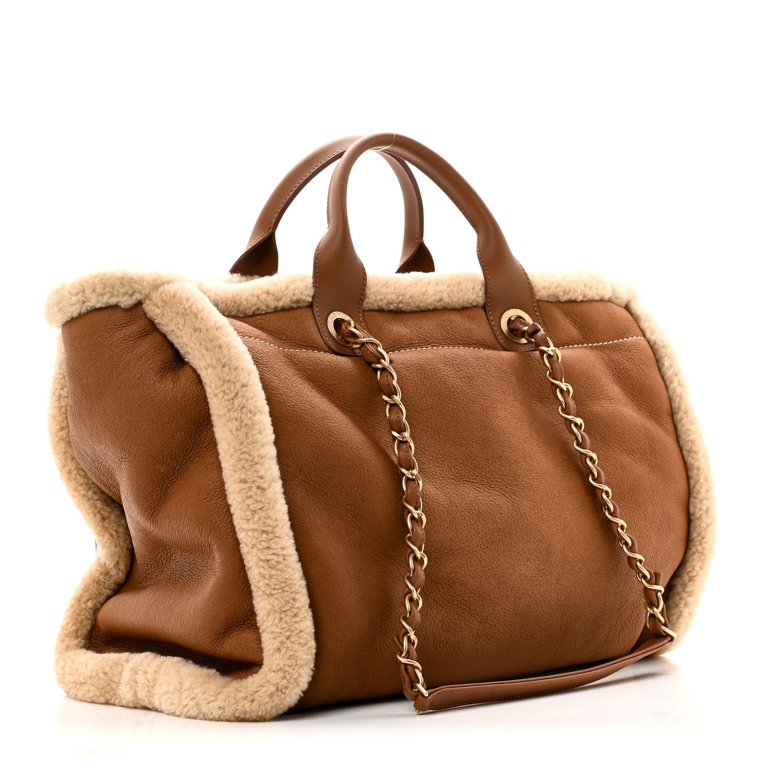Chanel Lambskin Shearling Medium Deauville Tote Brown 1822608