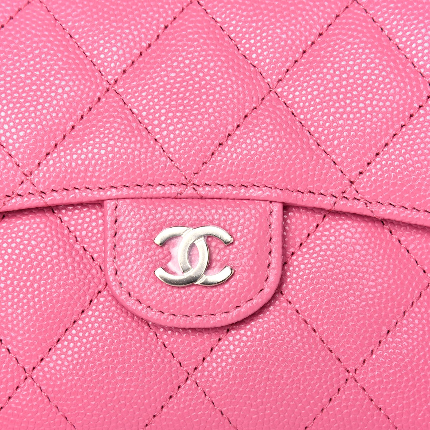 Caviar Quilted Compact Flap Wallet Pink