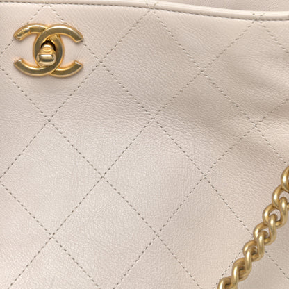 Chanel Calfskin Stitched Large Button Up Hobo Ivory Black 8 of 14