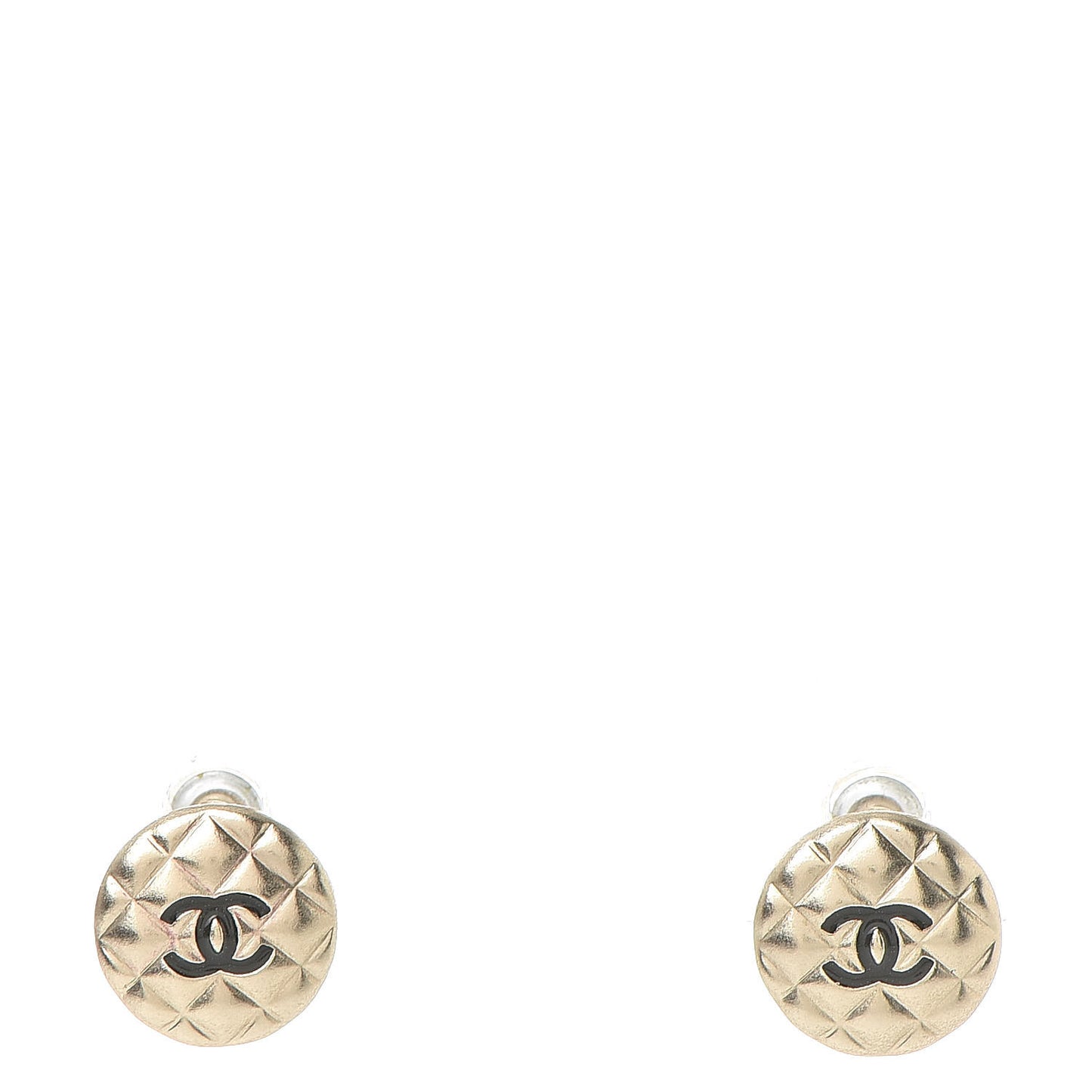 CC Quilted Round Earrings Gold Black