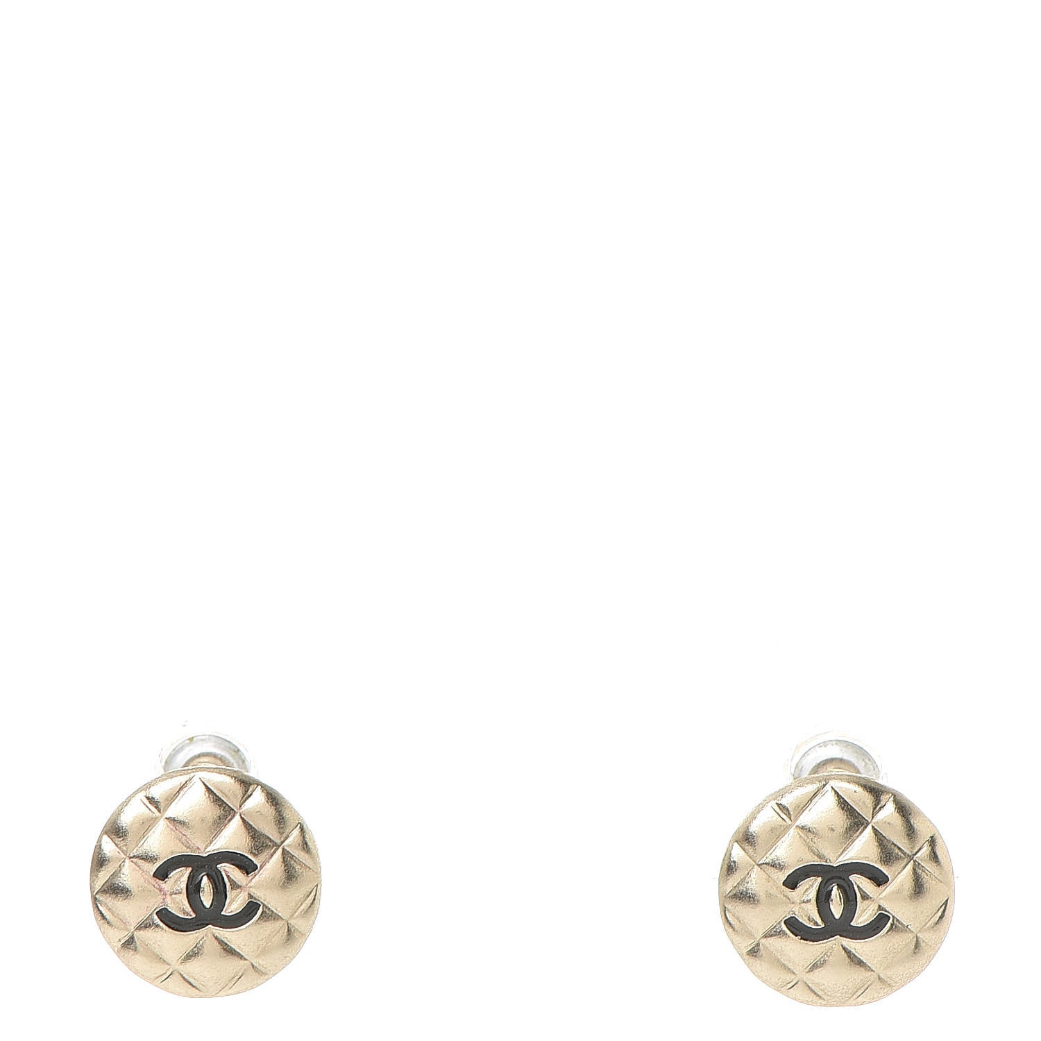 Chanel CC Quilted Round Earrings Gold Black 1 of 5