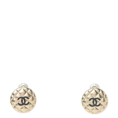Chanel CC Quilted Round Earrings Gold Black 1 of 5