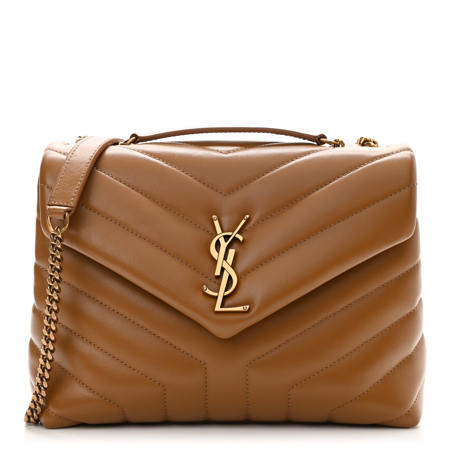 Calfskin Y Quilted Monogram Small Loulou Chain Satchel Dark Natural