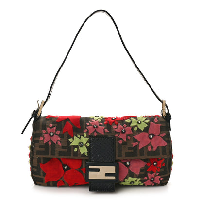 Fendi Zucca Snakeskin Crystal Flower Applique Baguette Tobacco Multicolor 1 of 8