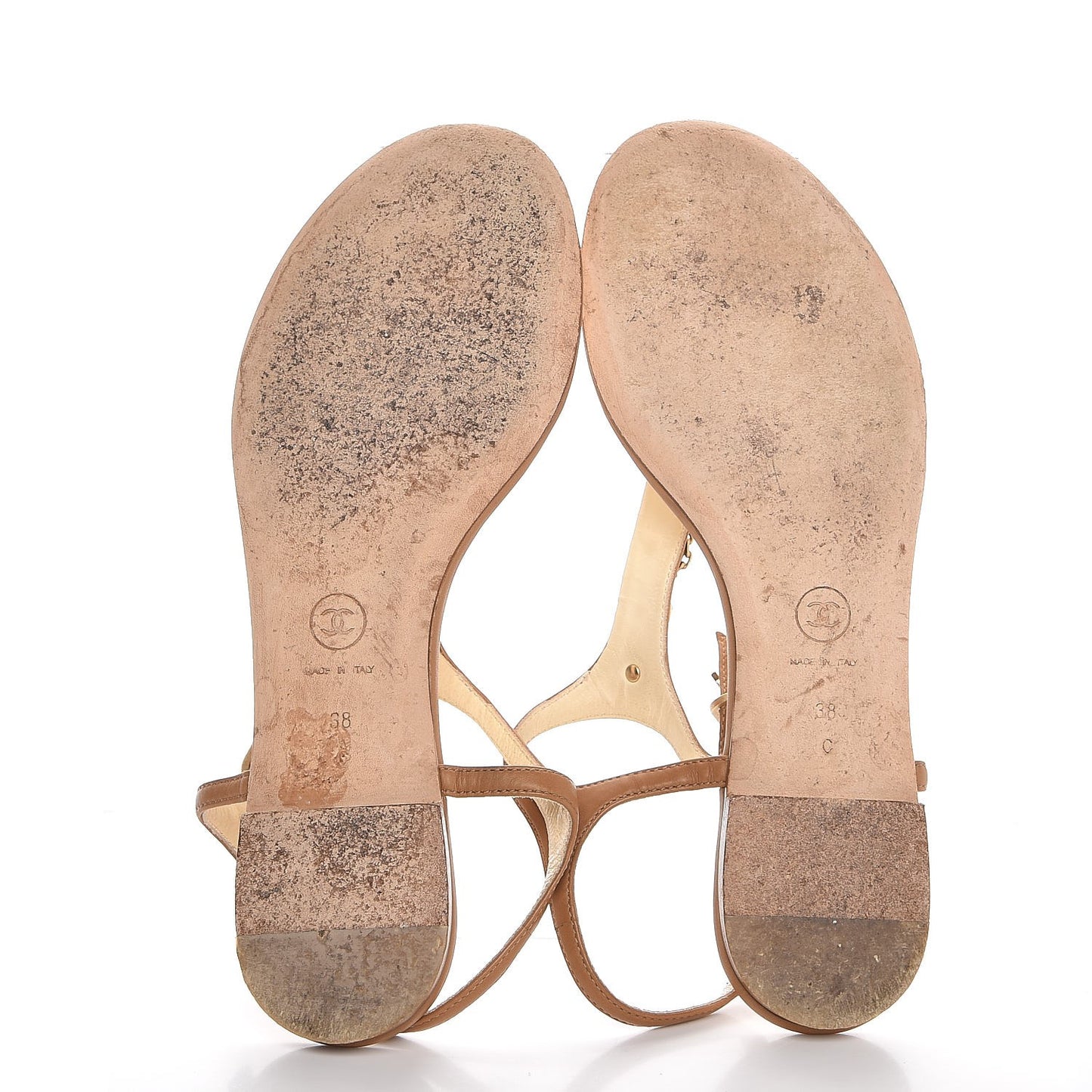 Calfskin Medallion Thong Sandals 38 Beige