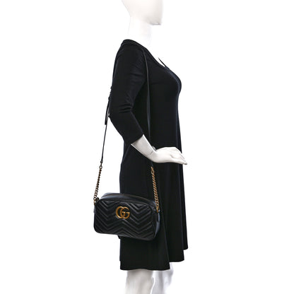 Gucci Calfskin Matelasse Small GG Marmont Chain Shoulder Bag Black 2 of 9