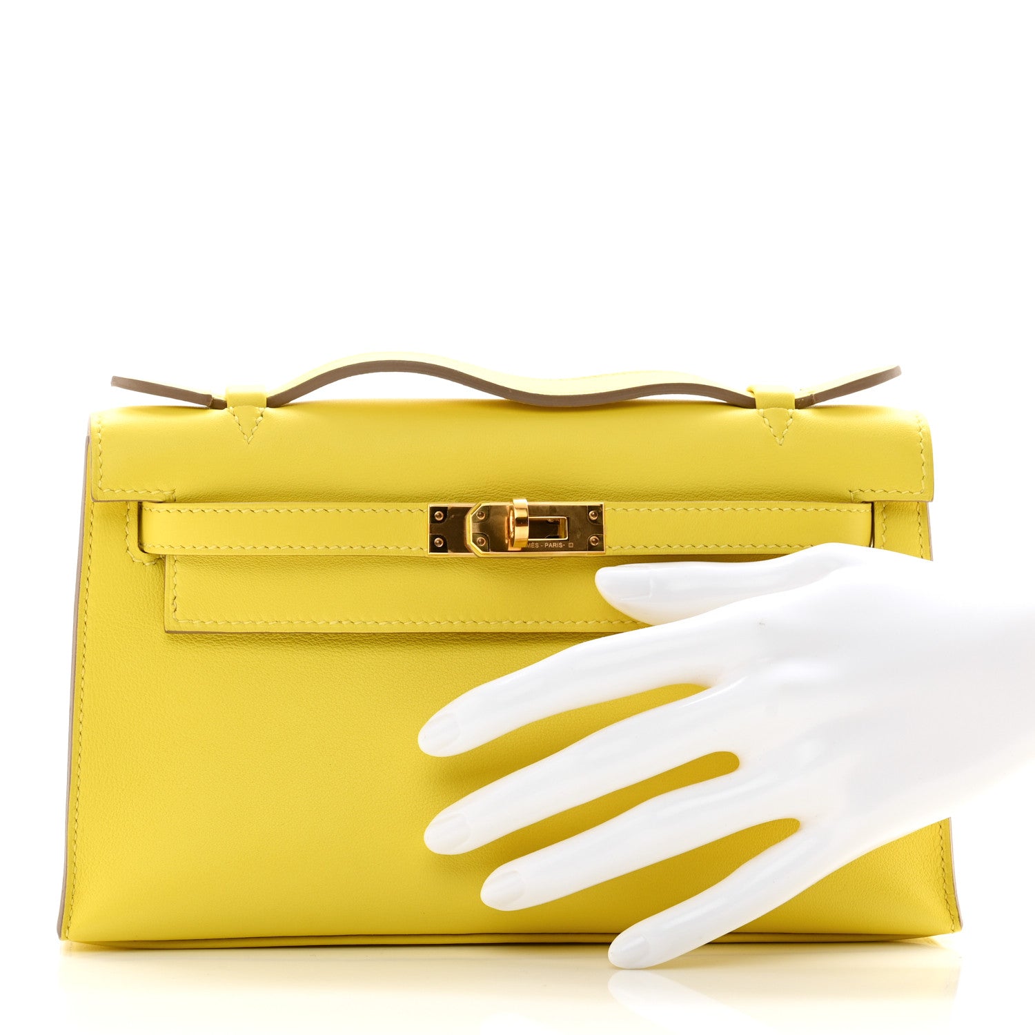 Hermes Swift Kelly Pochette Clutch Lime 2 of 8