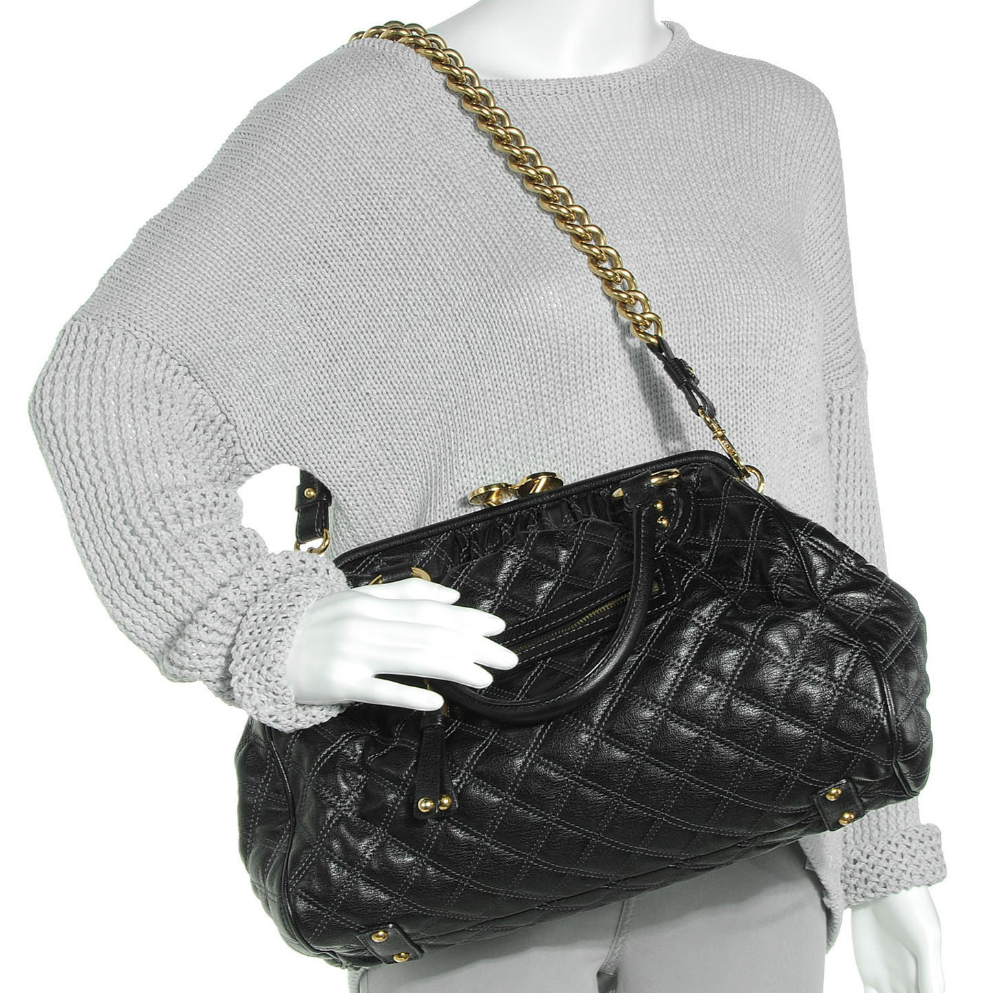 Quilted Leather Stam Bag Black