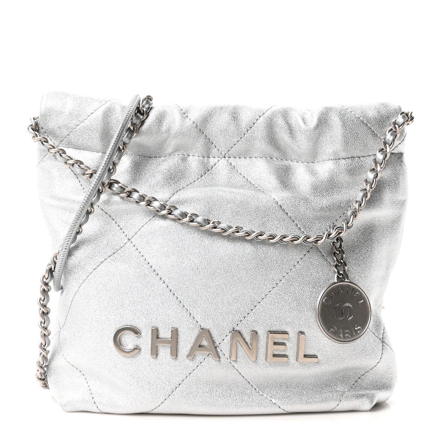 Metallic Lambskin Quilted Mini Chanel 22 Silvery