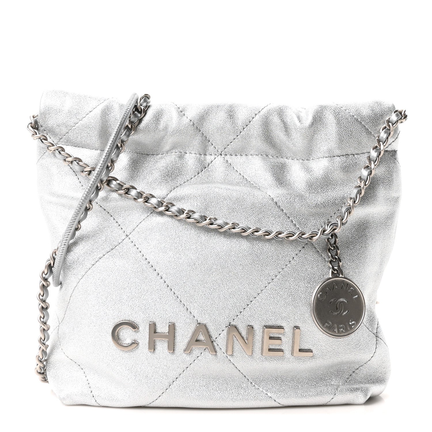 Chanel Metallic Lambskin Quilted Mini Chanel 22 Silvery 1 of 10