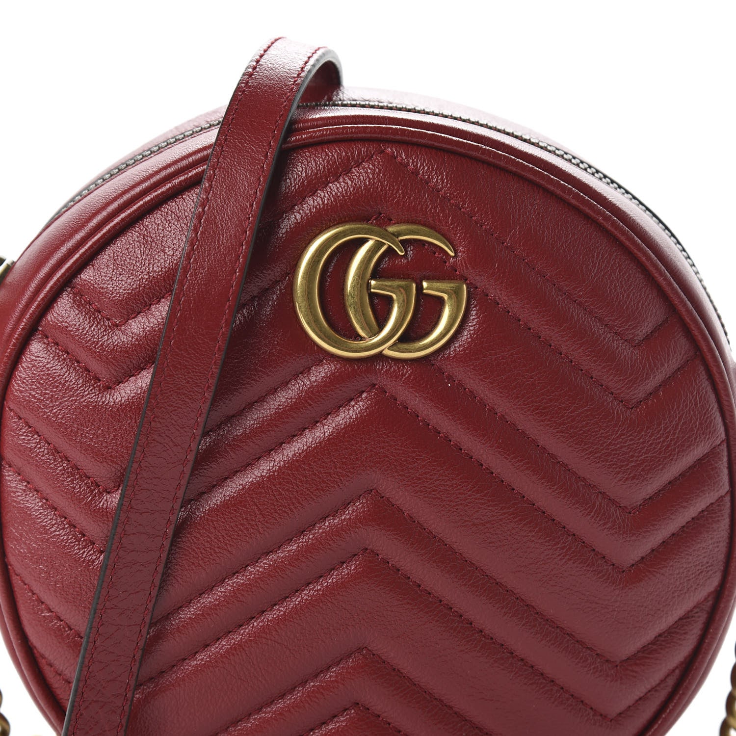 Gucci Glazed Calfskin Matelasse Heart Mini GG Marmont Round Shoulder Bag Romantic Cerise 10 of 10
