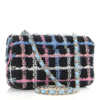 Chanel Tweed Quilted Mini Rectangular Flap Black Pink Blue Ecru 3 of 13