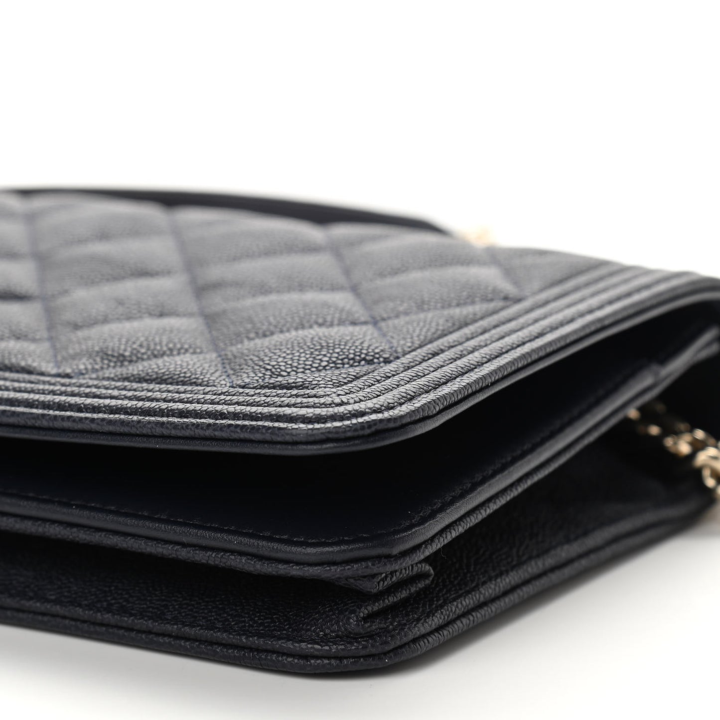 Caviar Quilted Boy Wallet On Chain WOC Navy