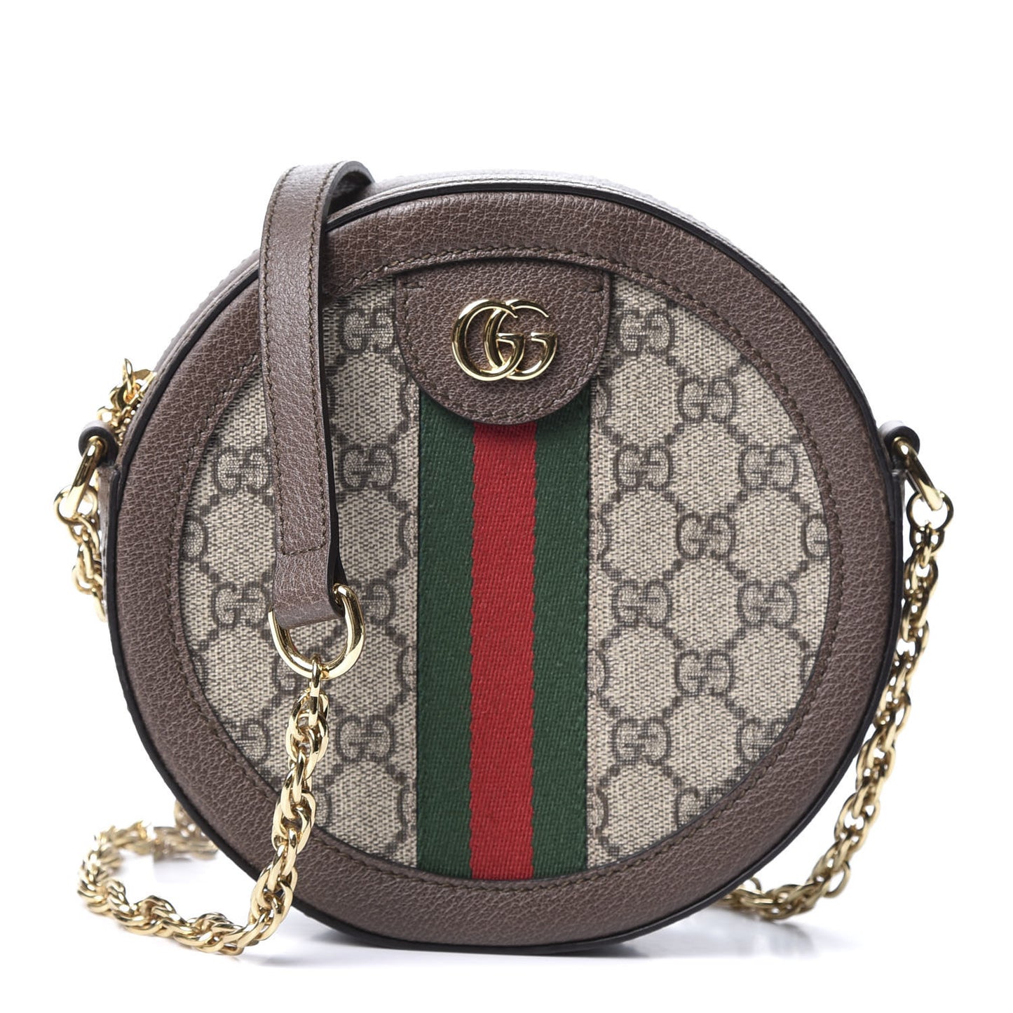 GG Supreme Monogram Web Mini Ophidia Round Shoulder Bag Brown