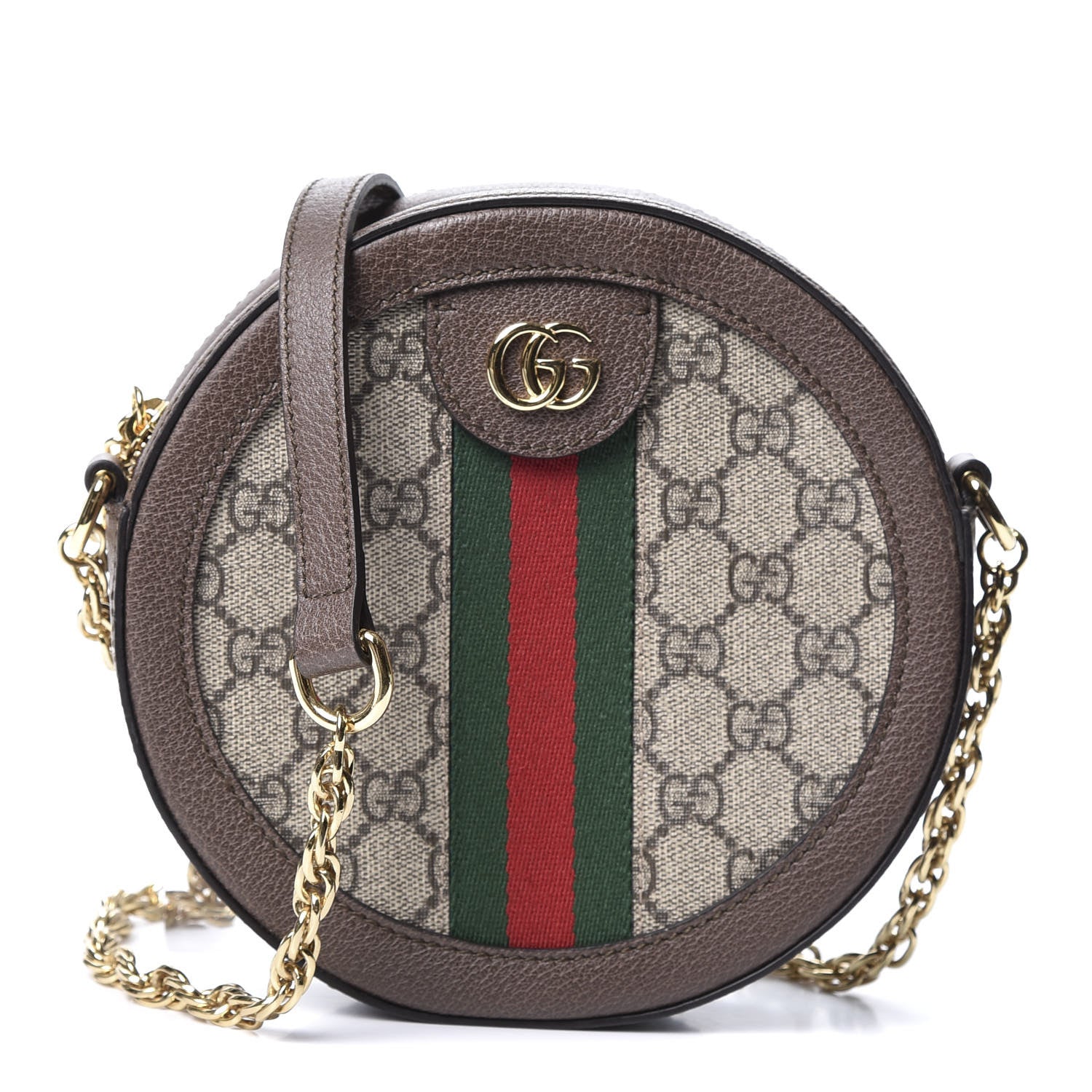 Gucci GG Supreme Monogram Web Mini Ophidia Round Shoulder Bag Brown 1 of 7