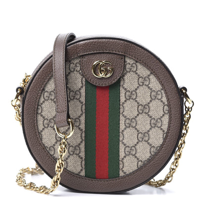 Gucci GG Supreme Monogram Web Mini Ophidia Round Shoulder Bag Brown 1 of 7