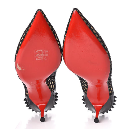 Christian Louboutin Fishnet Mesh Suede Guni 55 Spiked Pumps 37 Black 7 of 12