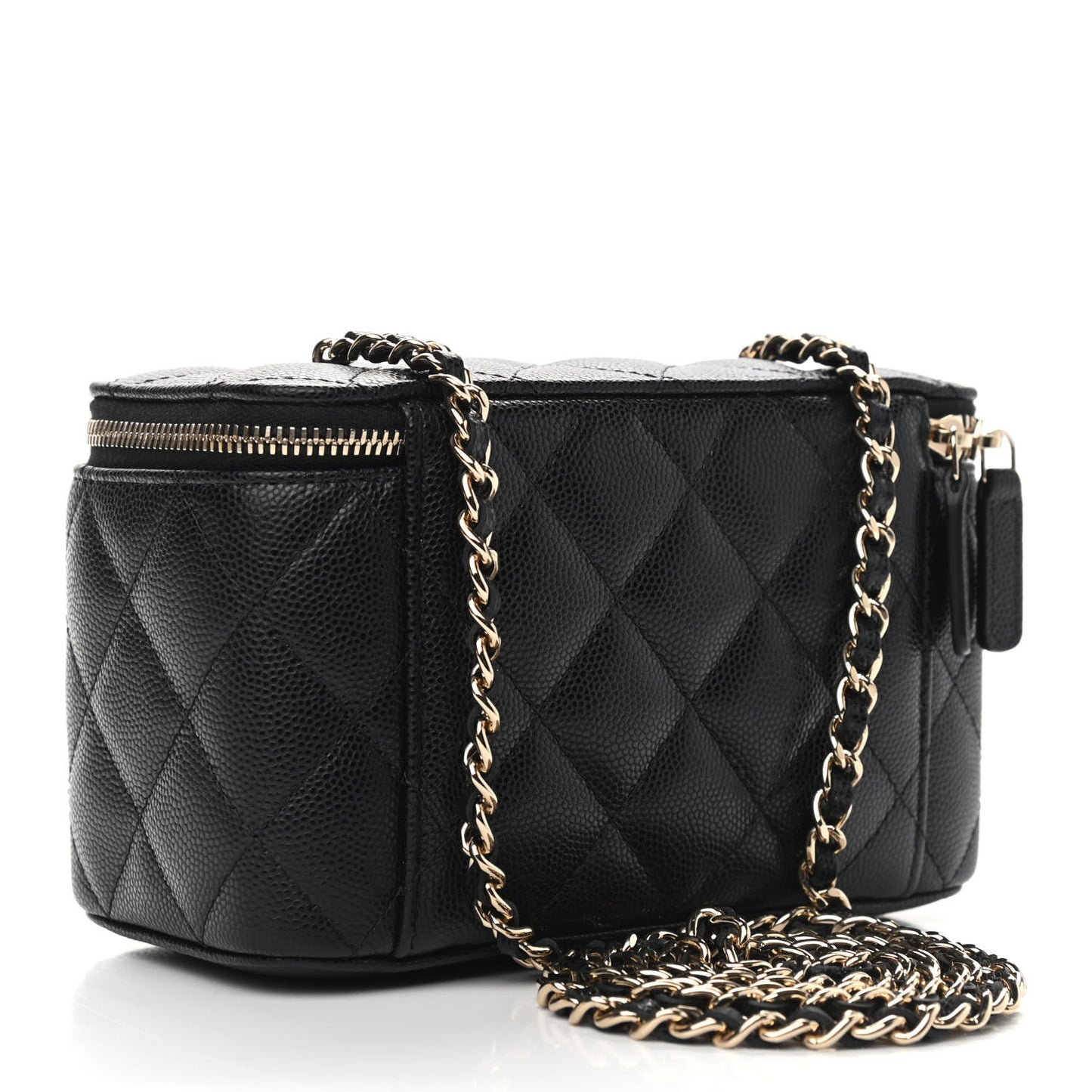 Caviar Quilted Small Vanity Case With Chain Black