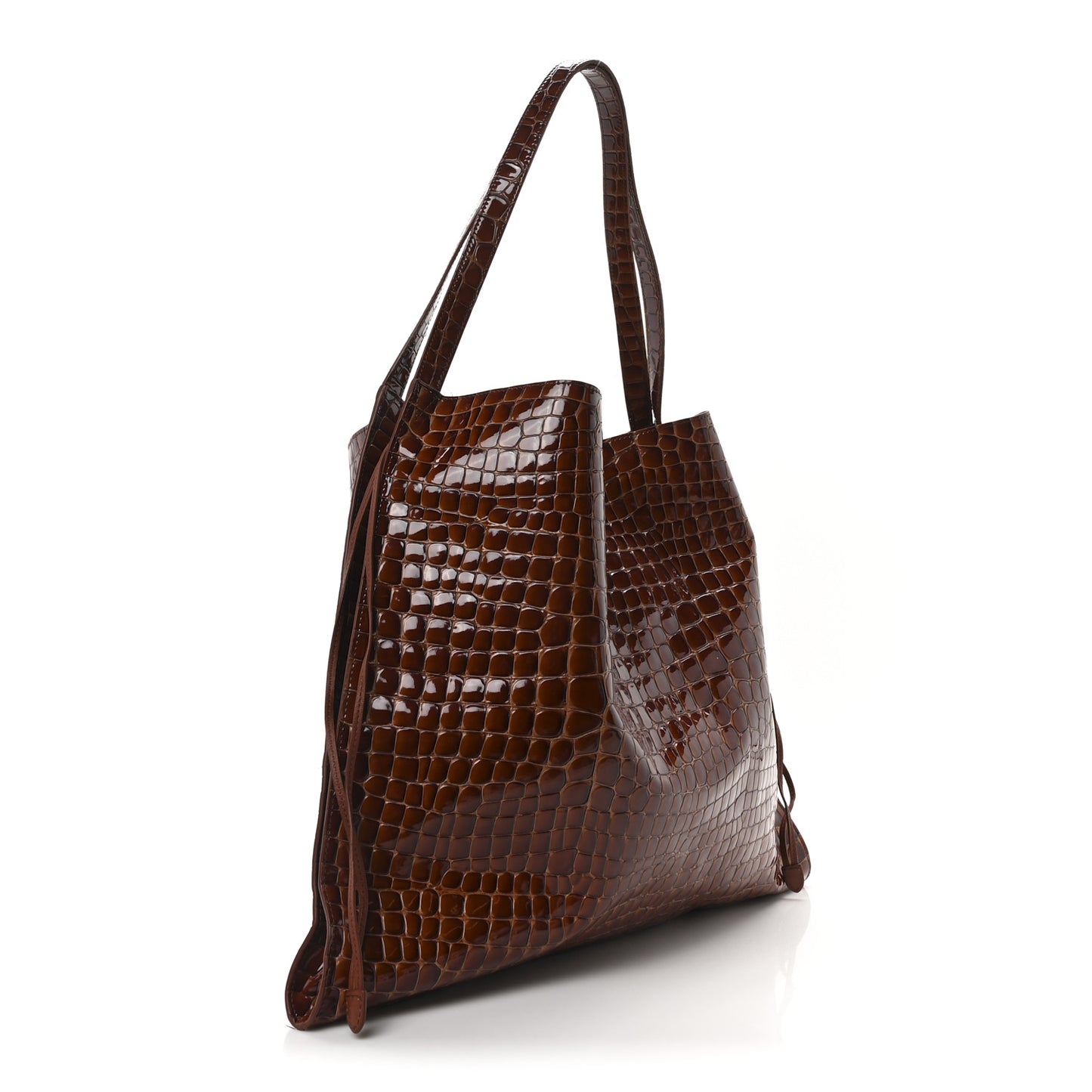 Patent Calfskin Crocodile Embossed Le 54 Tote Acajou