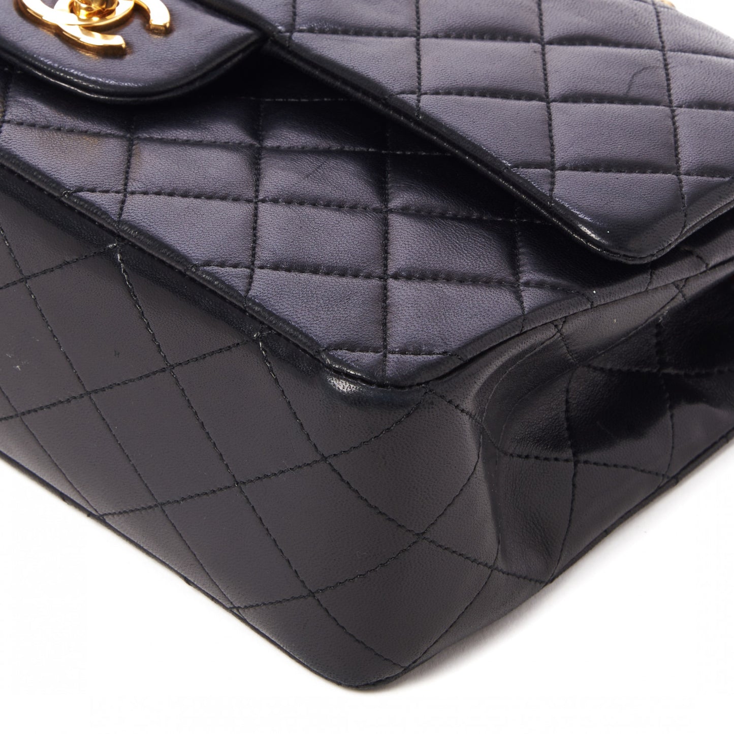 Lambskin Quilted Medium Double Flap Black