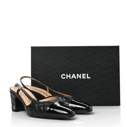 Chanel Lambskin Patent Calfskin Quilted Cap Toe CC Slingback Pumps 40 Black 8 of 8