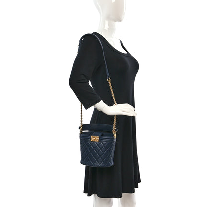 Chanel Calfskin Quilted Boy Bucket Bag Navy Blue 2 of 10
