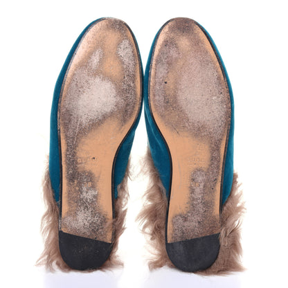 Gucci Velvet Fur Womens Princetown Slippers 38 Cyan 5 of 11