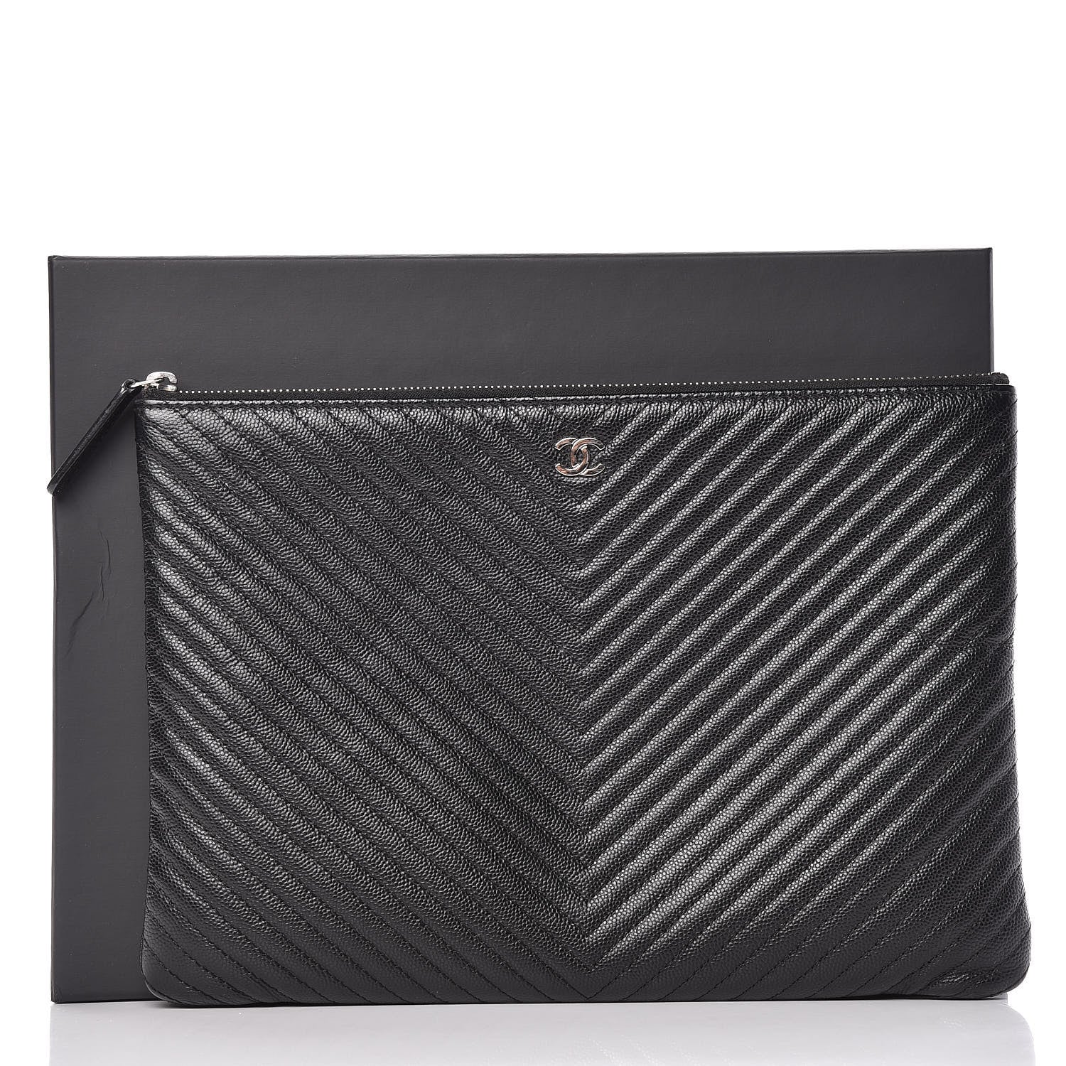 Chanel Caviar Chevron Quilted Medium Cosmetic Case Black 11 of 11