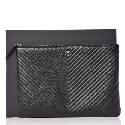 Chanel Caviar Chevron Quilted Medium Cosmetic Case Black 11 of 11