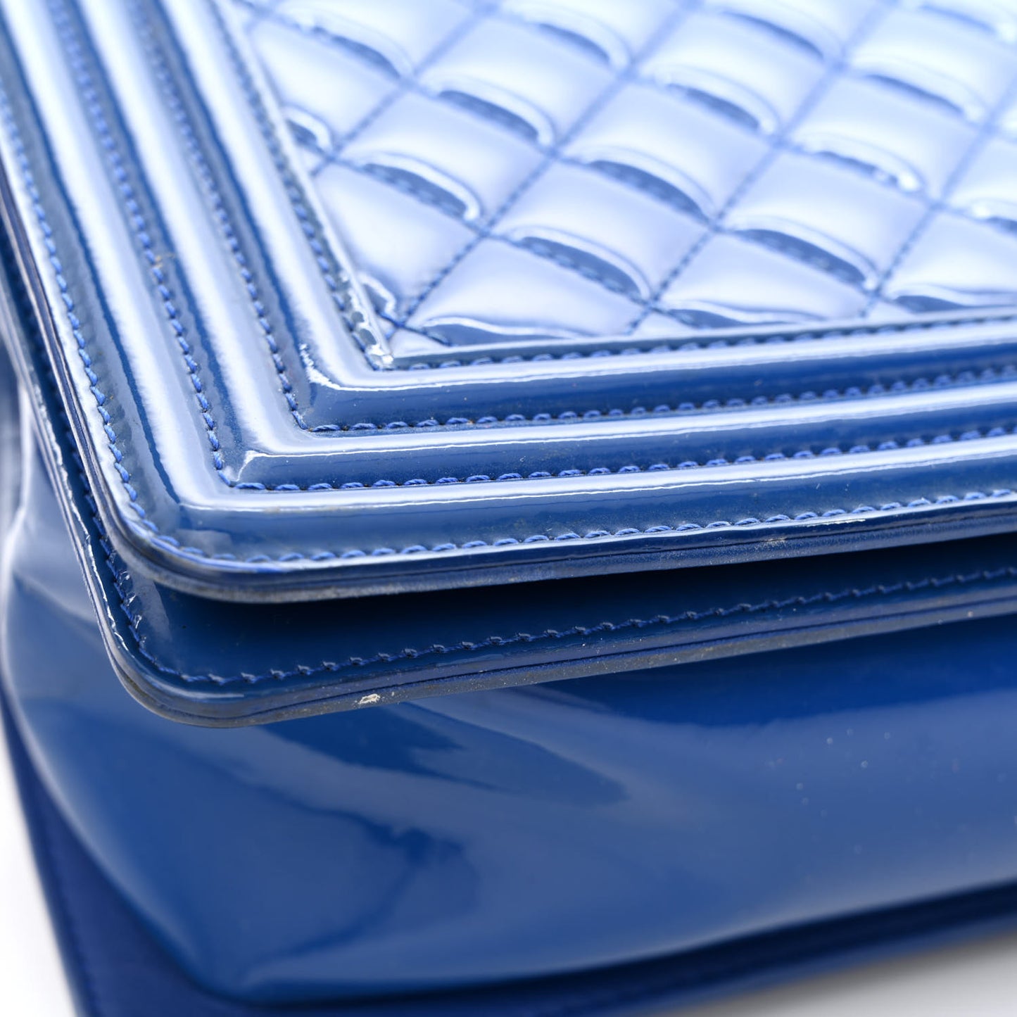 Patent Calfskin Quilted New Medium Plexiglass Boy Flap Blue