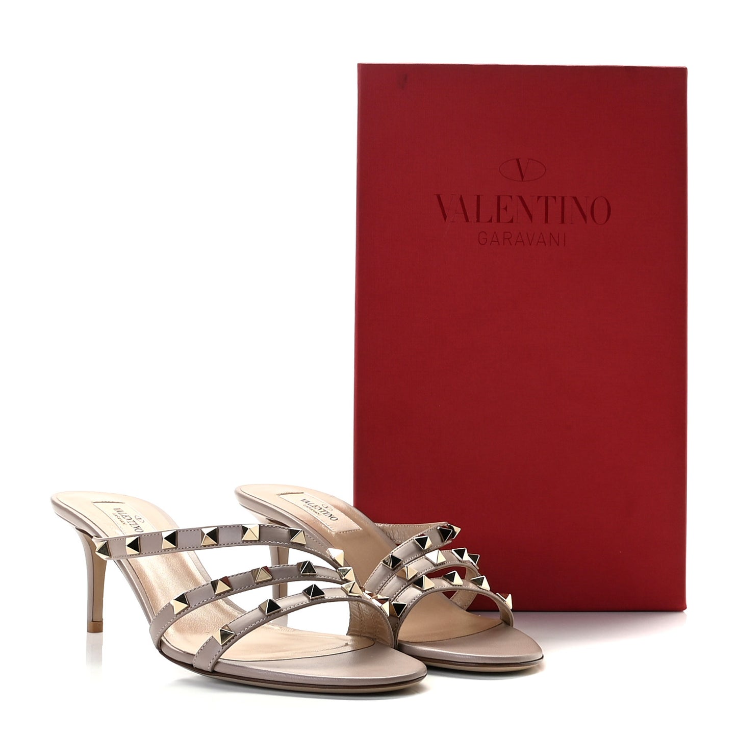 Calfskin Nappa Rockstud 60mm Slide Sandals 38.5 Poudre