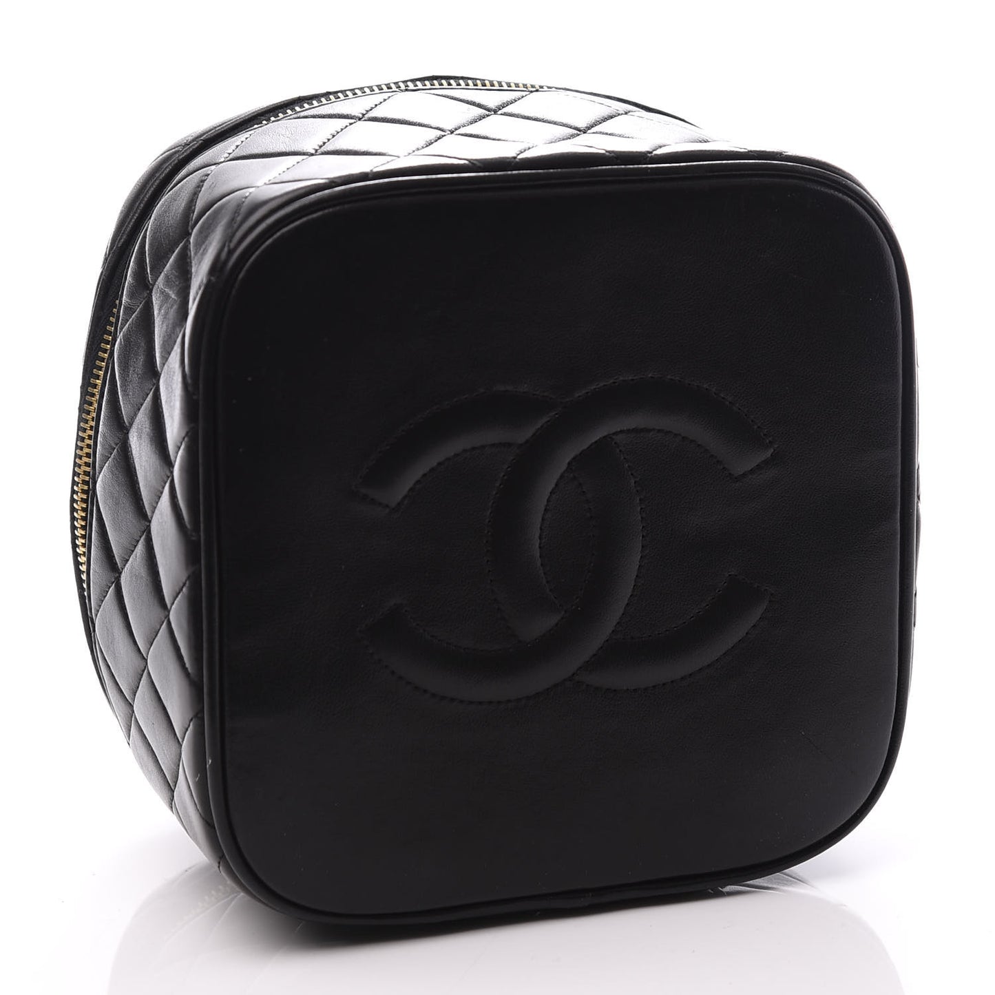 Lambskin Quilted Vanity Cosmetic Case Black
