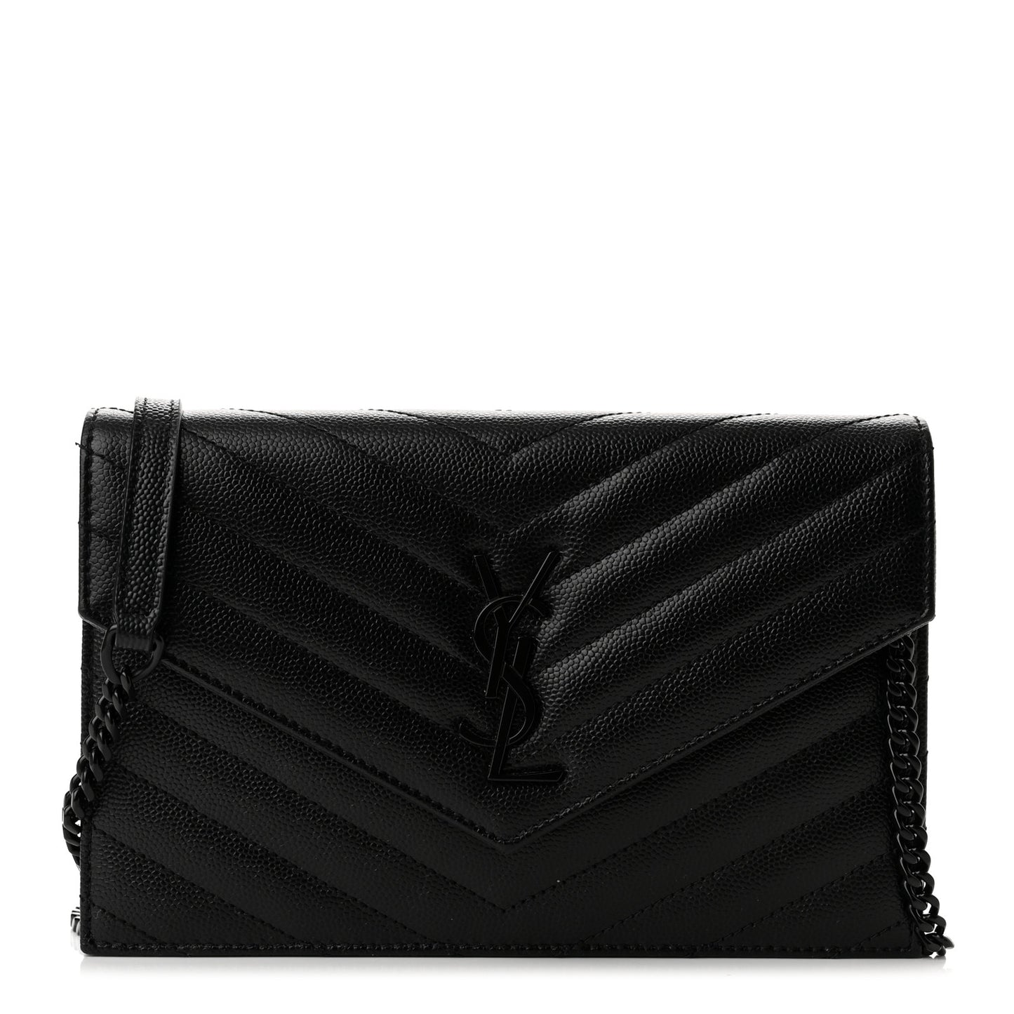 Grain De Poudre Matelasse Chevron Monogram Monochrome Envelope Chain Wallet Black
