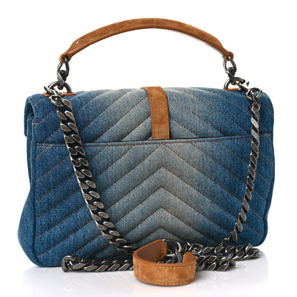 Saint Laurent Washed Denim Matelasse Chevron Monogram Medium College Bag Blue Cinnamon 3 of 10