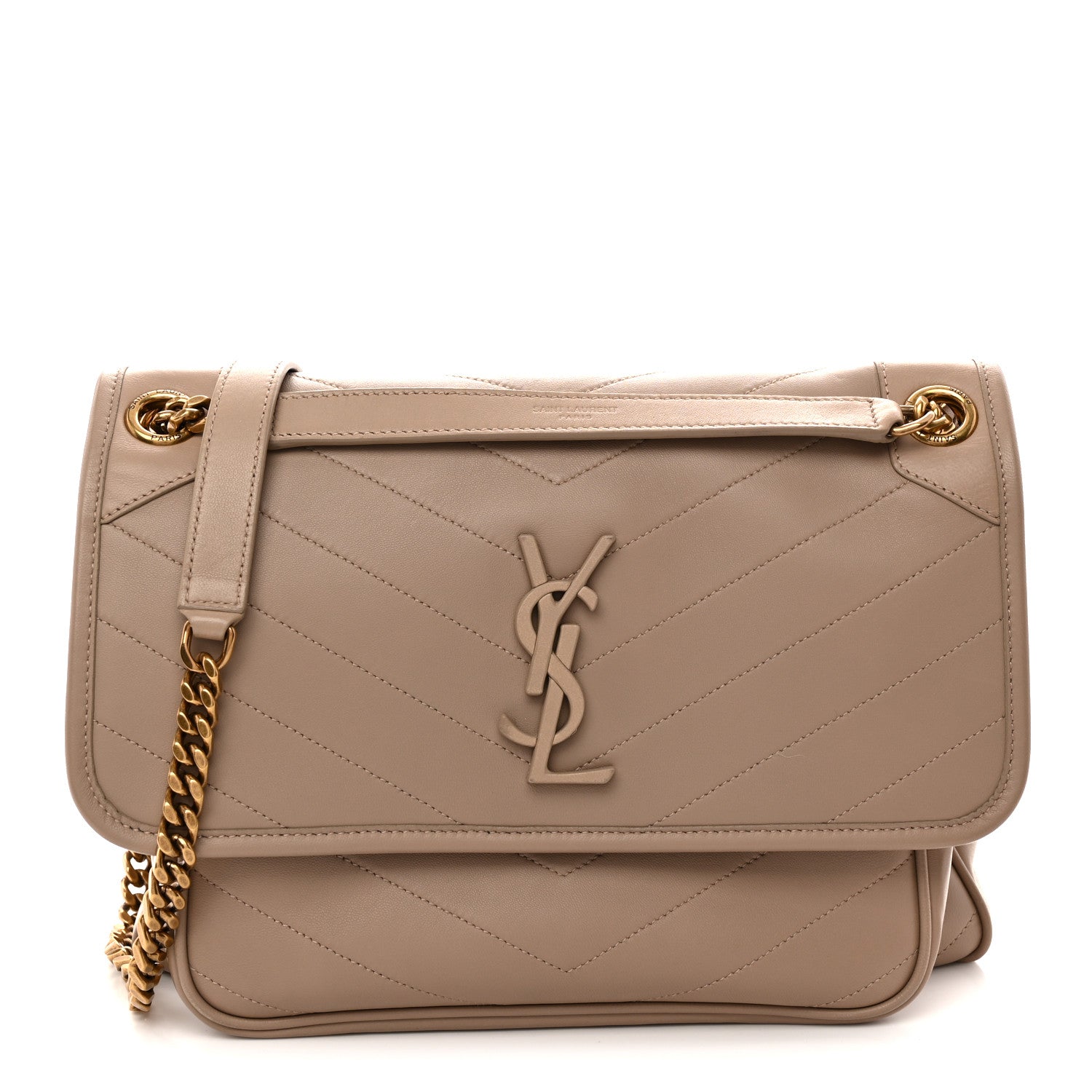 Saint Laurent Lambskin Matelasse Monogram Medium Niki Chain Satchel Dark Beige 1 of 11