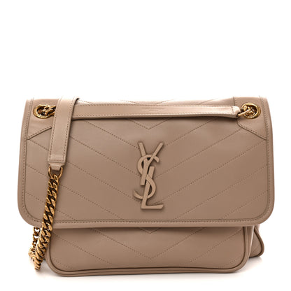 Saint Laurent Lambskin Matelasse Monogram Medium Niki Chain Satchel Dark Beige 1 of 11