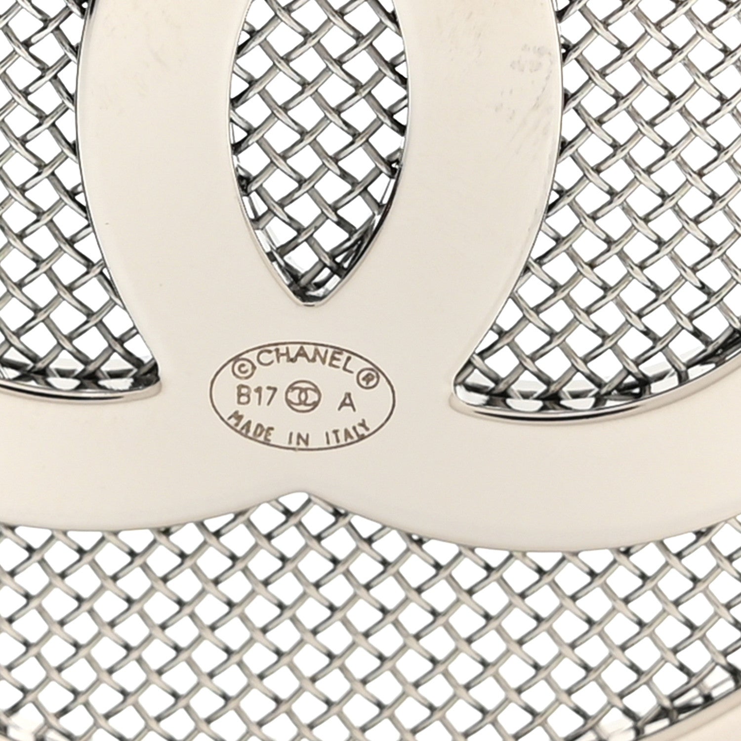 Chanel Mesh Circle CC Brooch Silver 3 of 4