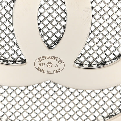 Chanel Mesh Circle CC Brooch Silver 3 of 4
