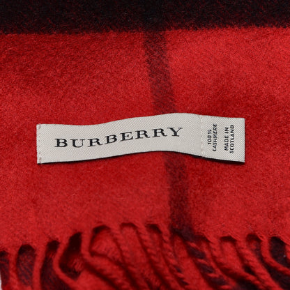 Burberry Cashmere Classic Check Fringe Scarf Parade Red 5 of 5
