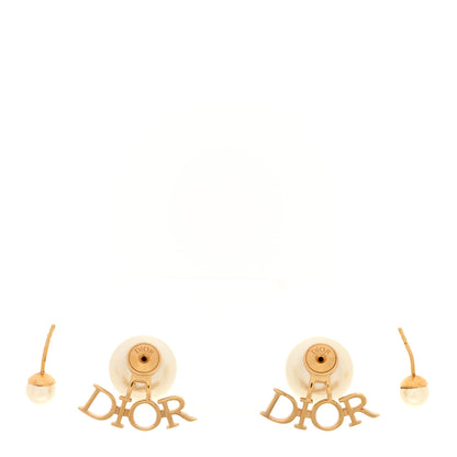 Christian Dior Pearl Tribal Logo Earrings Gold White 3 of 5