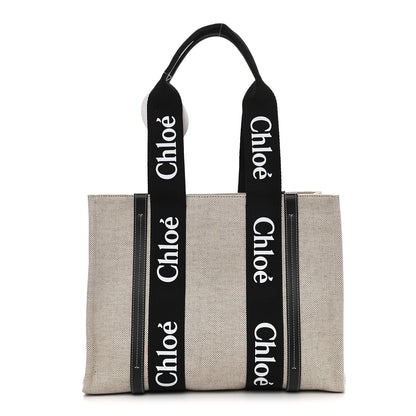 Chloe Cotton Calfskin Medium Woody Ribbon Tote Black Blue 1 of 9