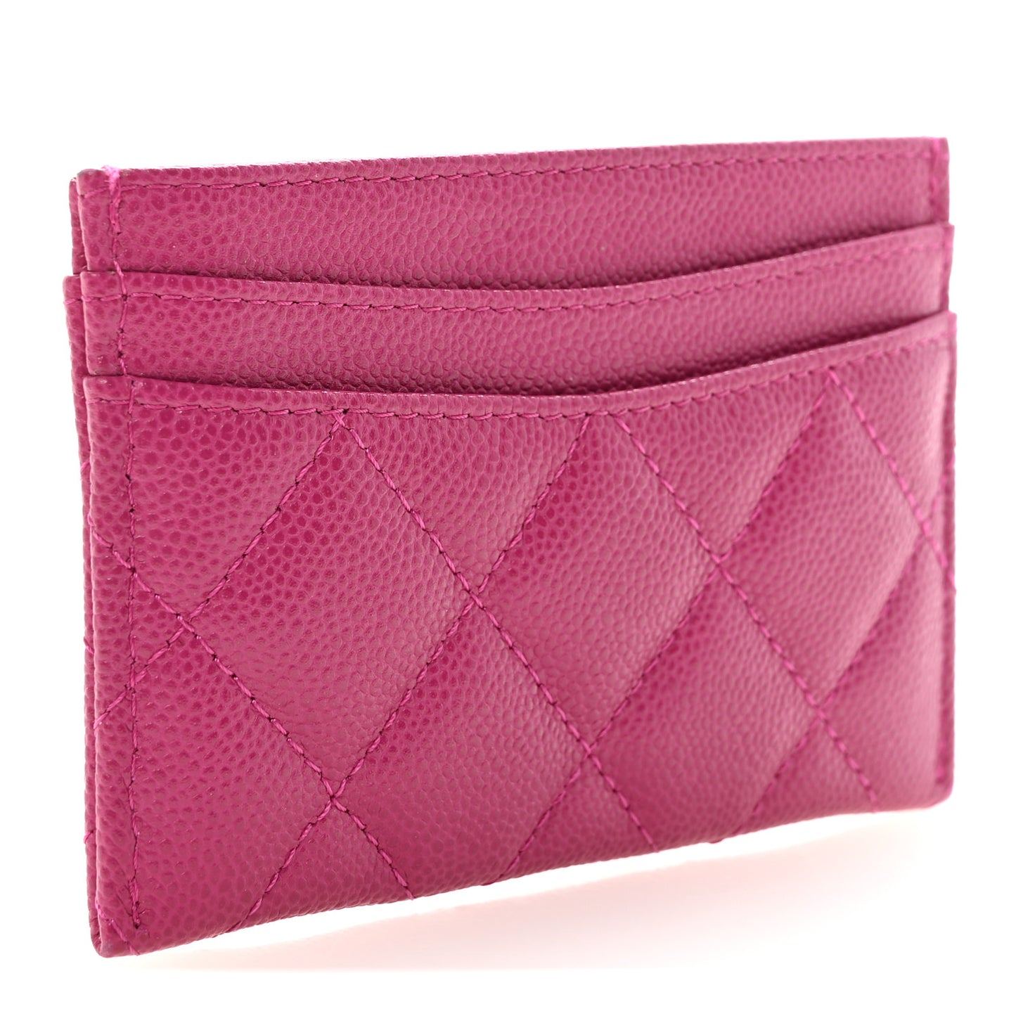 Caviar Quilted Card Holder Fuchsia