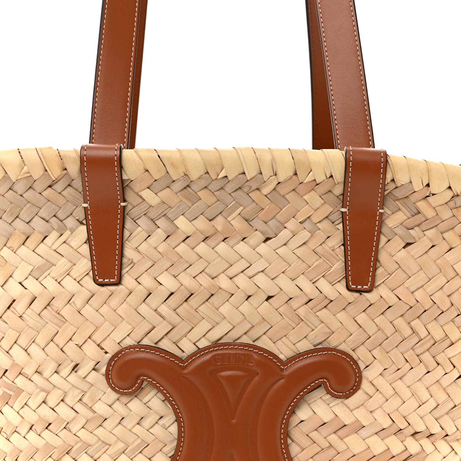 Celine Raffia Calfskin Triomphe Medium Panier Tan 8 of 12