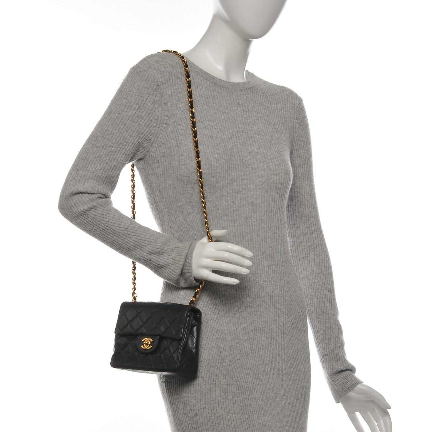 Lambskin Quilted Mini Square Flap Black