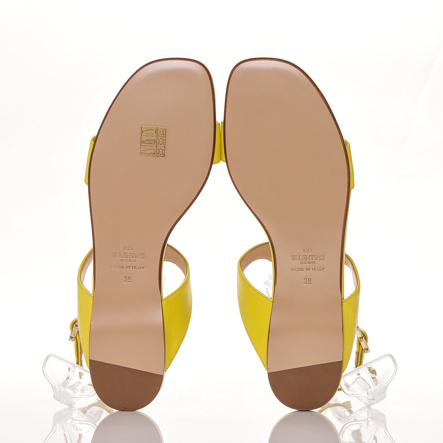 Nappa Rockstud Ankle Strap Flat Sandals 39 Acid Yellow
