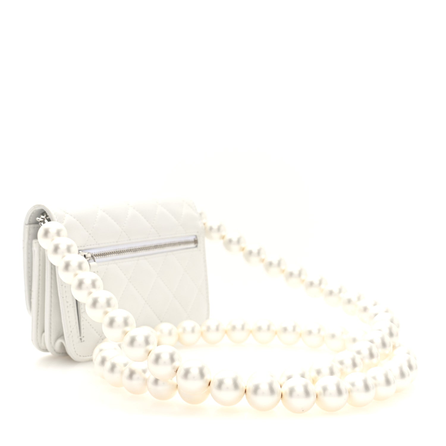 Chanel Lambskin Quilted Mini Pearl Wallet On Chain WOC White 3 of 10